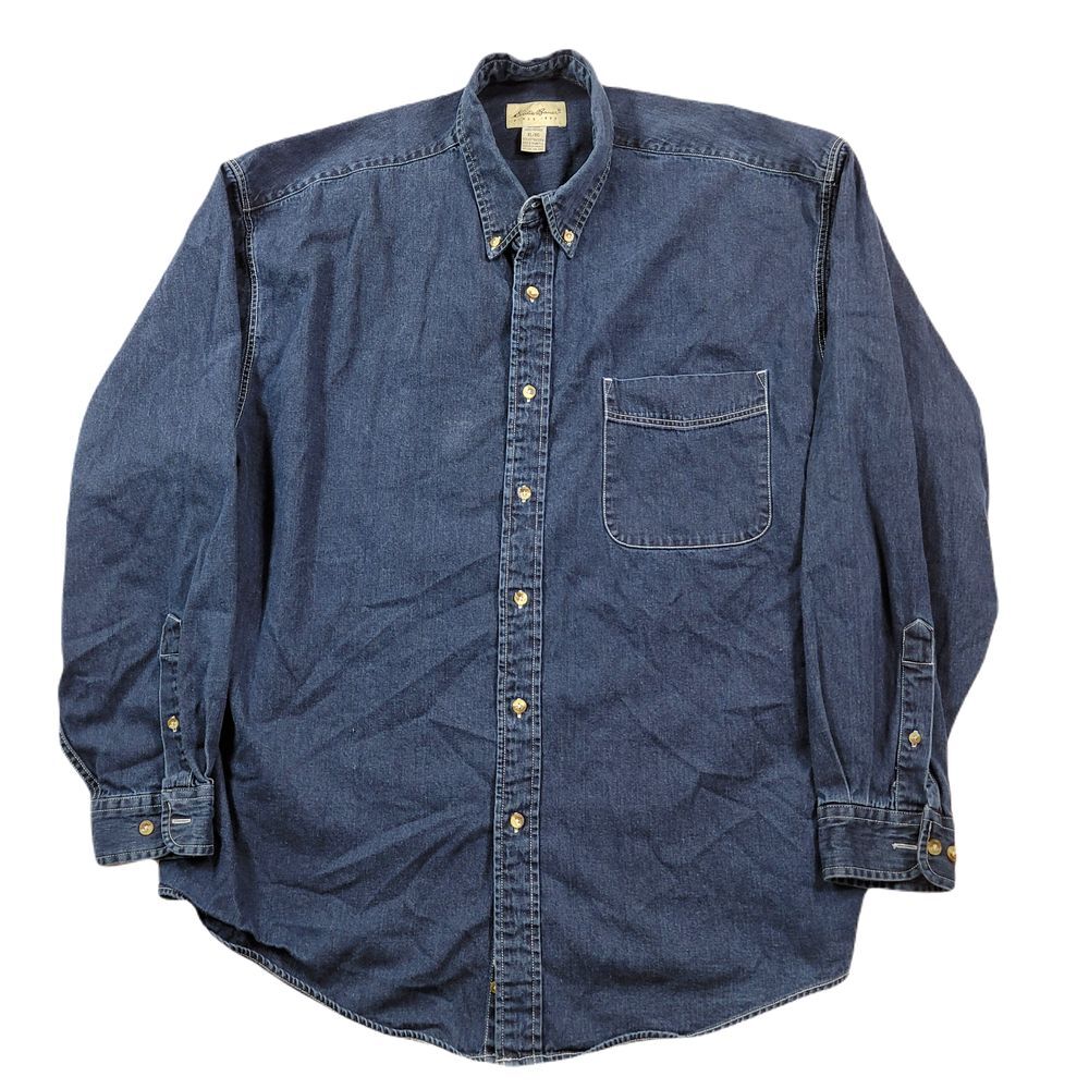 Eddie Bauer‎ Denim Shirt Mens XL Blue Jean 90's Baggy Y2K Vintage Long Sleeve